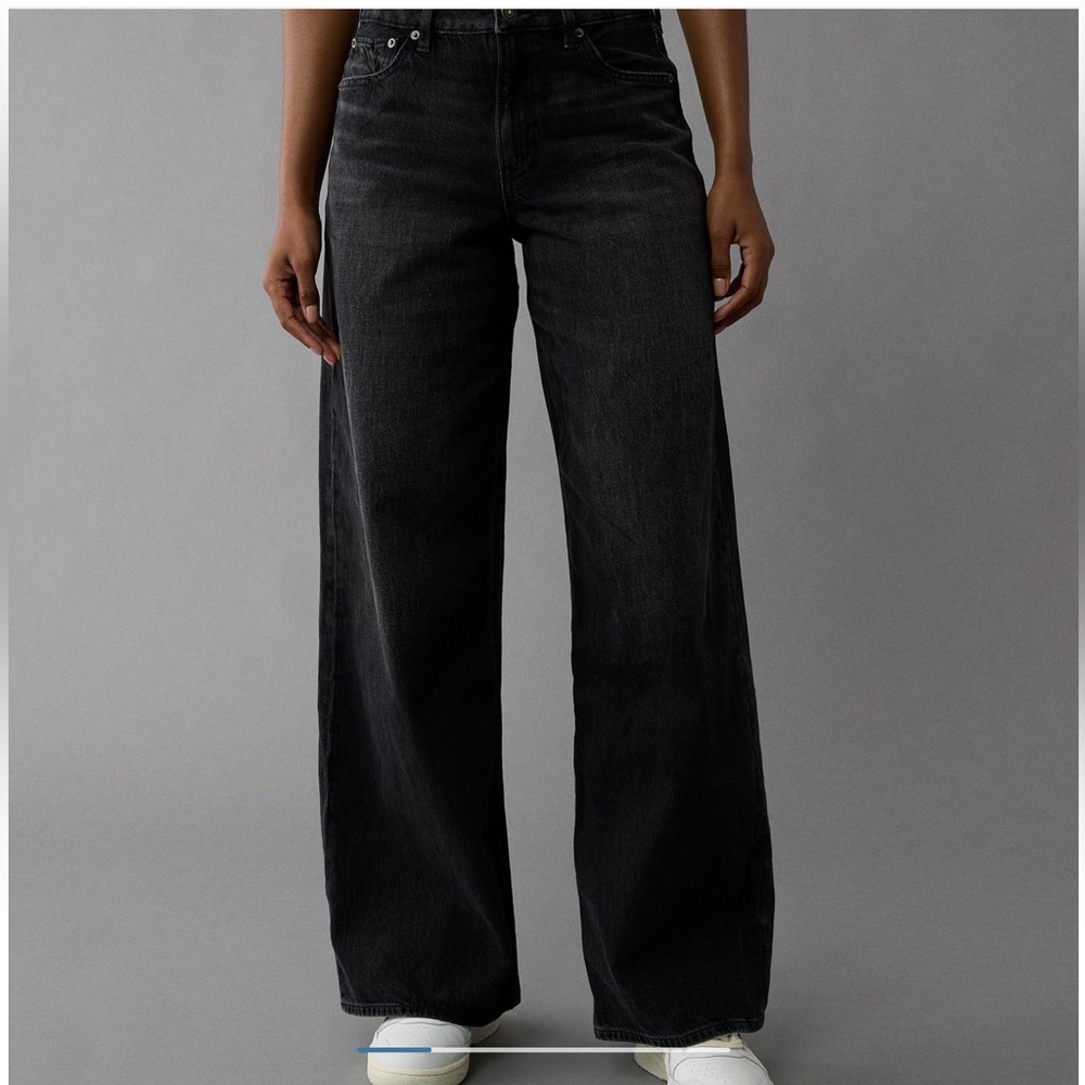 American Eagle Black Baggy Wide Leg Jeans, Size 2